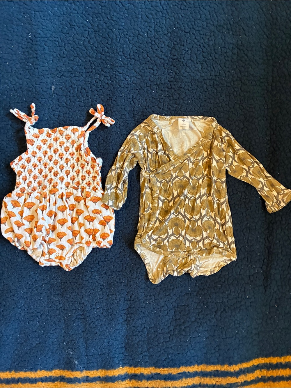 kate quinn Gold Floral-Print Long-Sleeve Wrap One-Piece bodysuit and romper